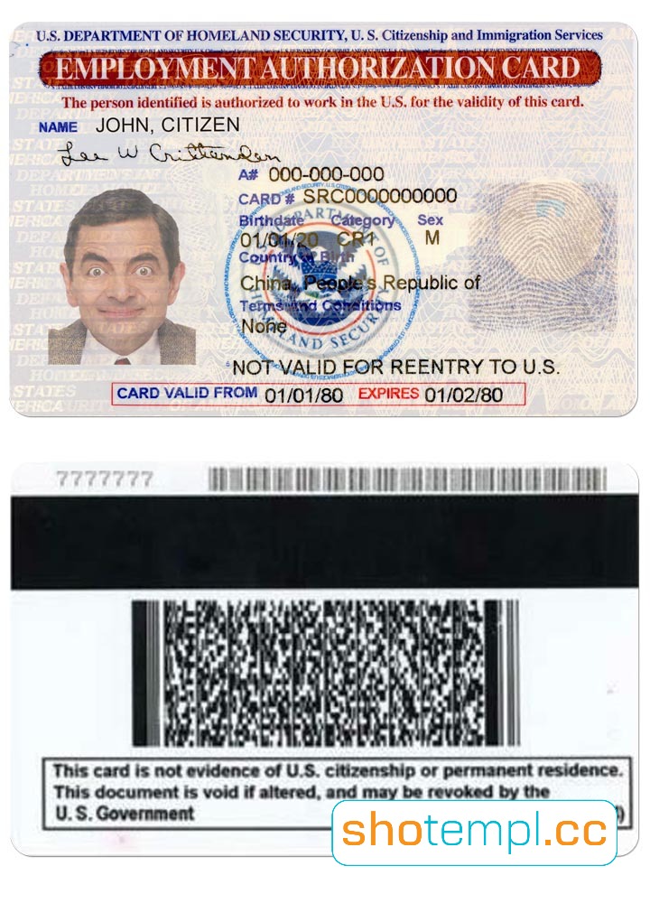 Employment Authorization Card PSD Template